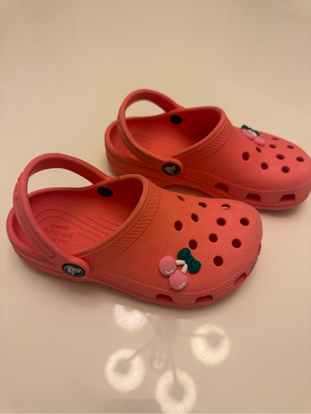 CROCS Kids Coral Pink Slip-On Clogs with Cherry Charm